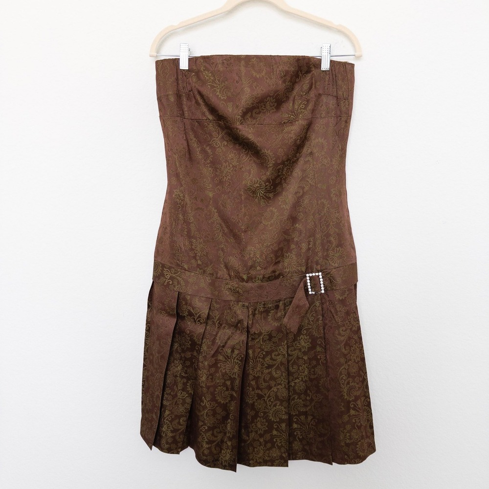 Y2K Ruth Womens Dress Size 8‎ Brown Brocade Strapless Pleated Whimsigoth Witchy
